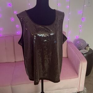 Plus Size Joan Rivers Brown Sparkle Tank Top Size 2X